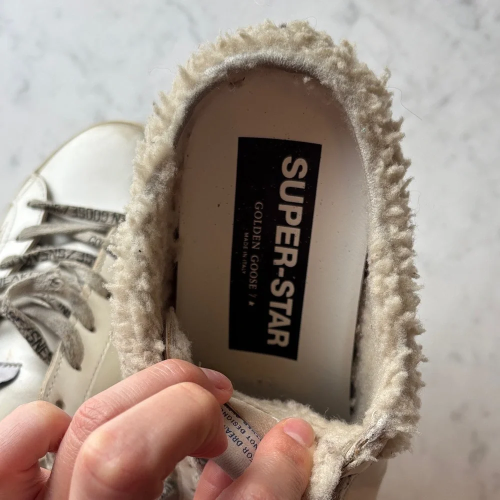 Golden Goose Sabot Off-White Cream Shearling-Trim Low-Top Sneakers 36 - Picture 3 of 9